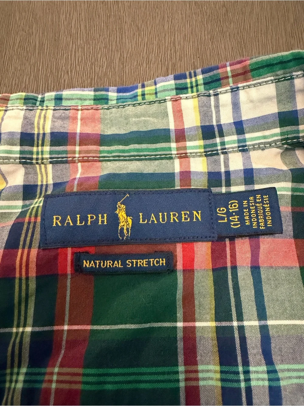 Ralph Lauren Button Down Shirt Boy L/G 14-15 Multicolor Plaid Pony Logo
